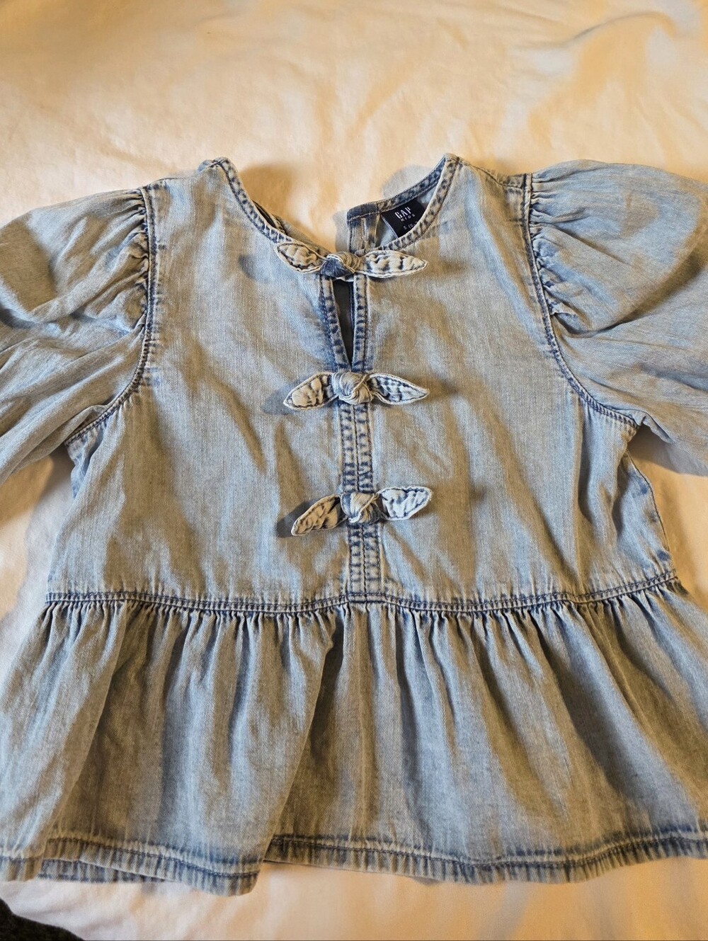 Gap Kids Light Blue Denim Peplum Top, Size Small (6-7)